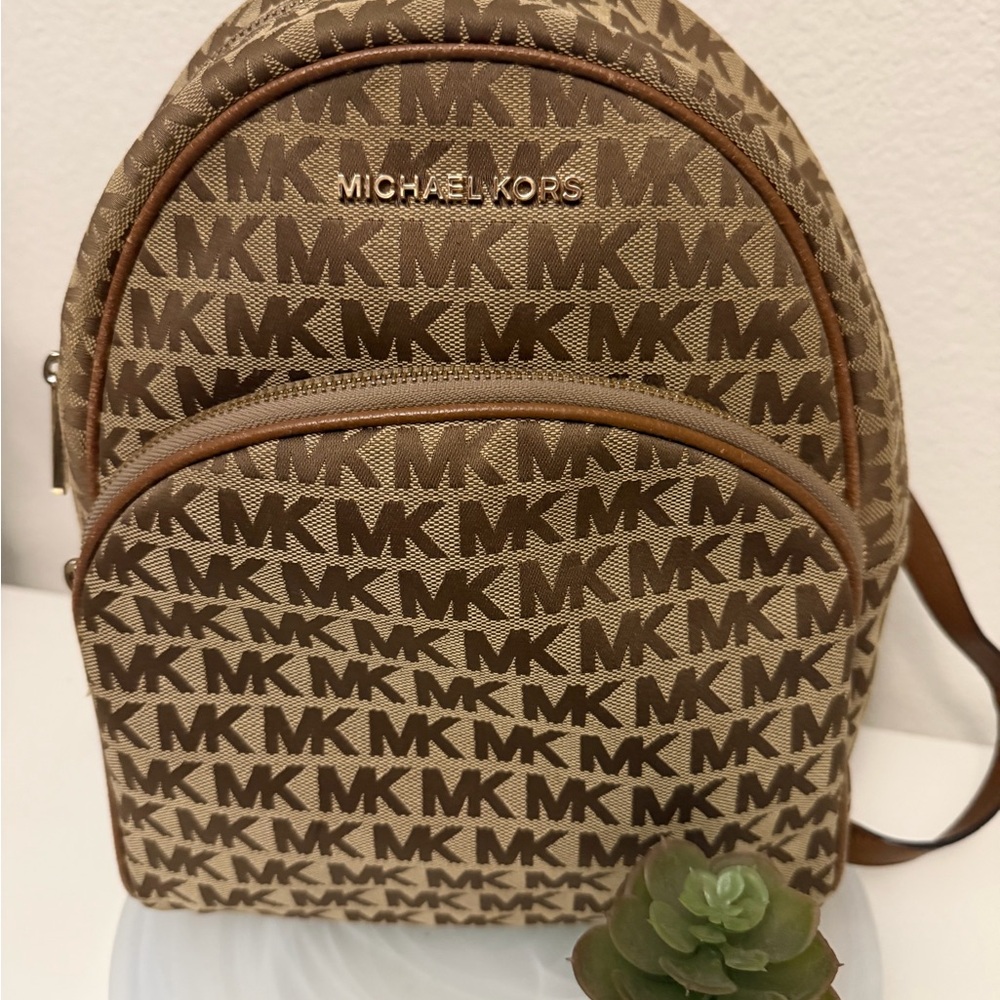 Michael Kors Monogram Tan and Brown Backpack